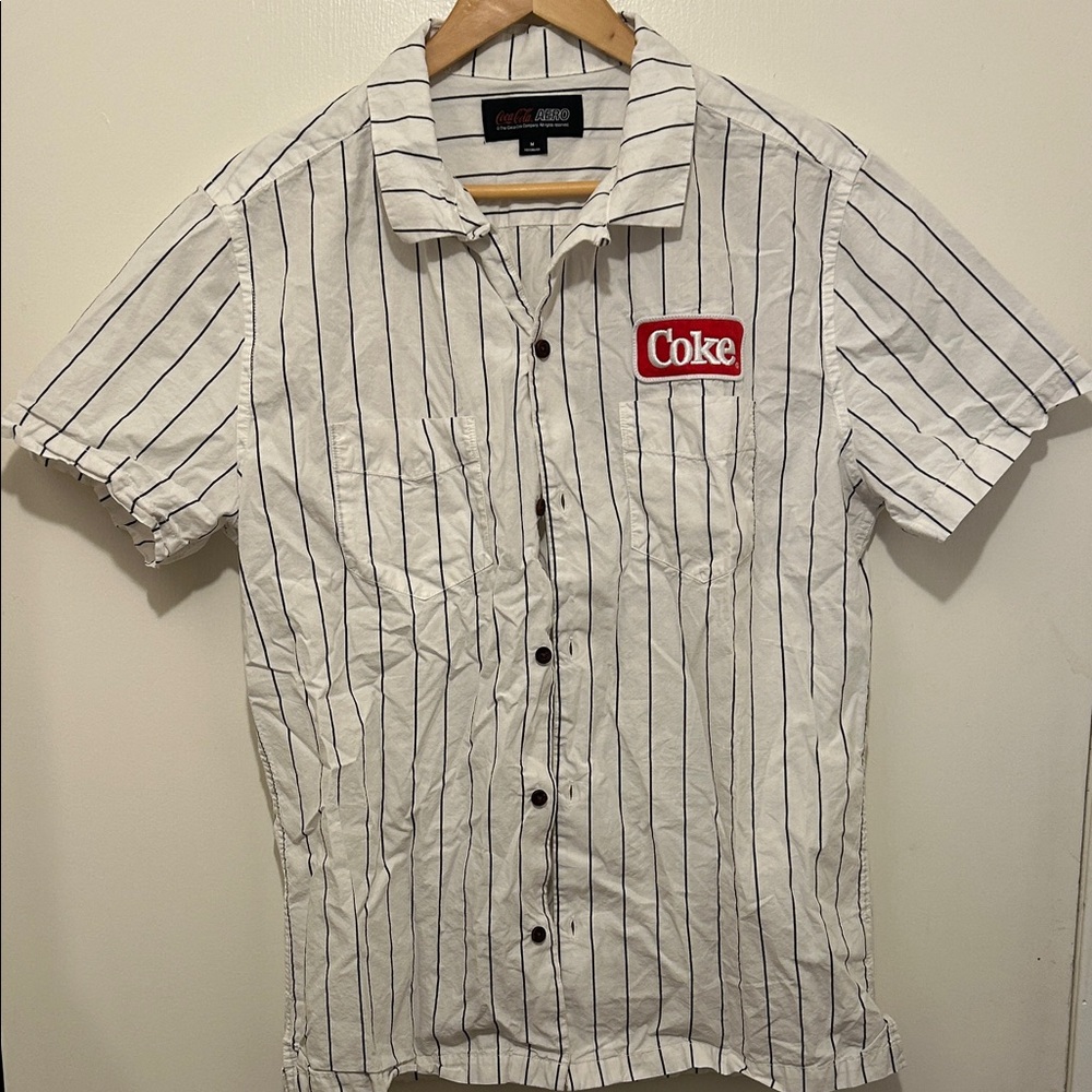 Coca-Cola® By Aéropostale Coke Logo Striped Button-Down Shirt - size Medium